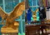 Trump Unveils Giant Gold Eagle Statue in Oval Office