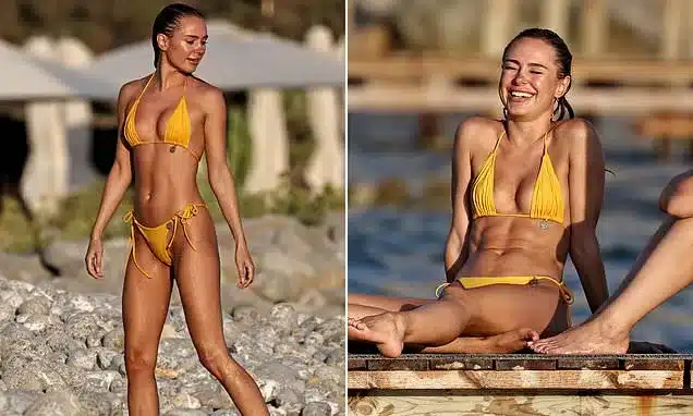 Kimberley Garner Shines in Yellow Bikini on Ibiza Beach