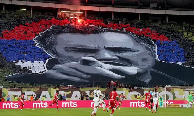 Red Star Fans Display Tifo of Ratko Mladic Ahead of Derby